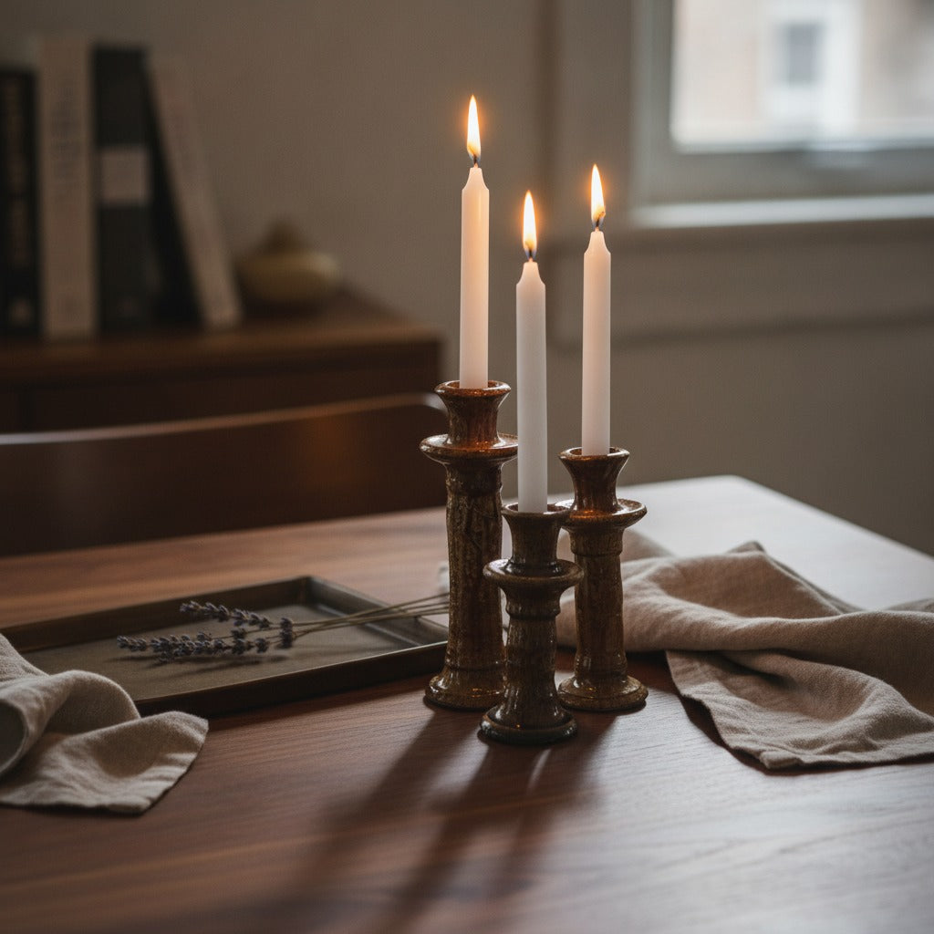 Set of 3 Rustic Marble Candle Holders – Handmade Decorative Candlestick Holders